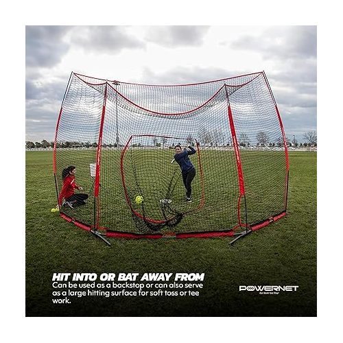 PowerNet Portable Baseball Backstop | Large 16 Foot Wide by 9 Foot High Fully Collapsible Easy to Transport | Portable w/Instant Setup No Tools Required | Turns Any Open Space Into a Baseball Diamond