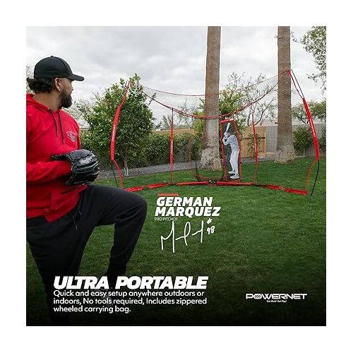  PowerNet Portable Baseball Backstop | Large 16 Foot Wide by 9 Foot High Fully Collapsible Easy to Transport | Portable w/Instant Setup No Tools Required | Turns Any Open Space Into a Baseball Diamond