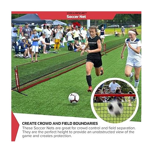  PowerNet Soccer Tennis Net | Portable Instant | Indoor Outdoor | Metal Collapsible Base Weighted | Durable Vertical Bow Posts | Quick Setup Easy Folding Storage | 1 Net + 1 Carrying Bag