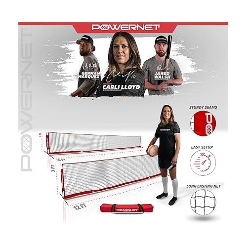  PowerNet Soccer Tennis Net | Portable Instant | Indoor Outdoor | Metal Collapsible Base Weighted | Durable Vertical Bow Posts | Quick Setup Easy Folding Storage | 1 Net + 1 Carrying Bag