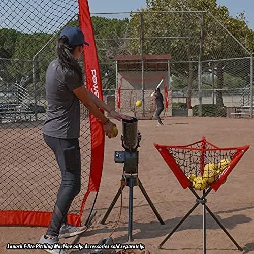  PowerNet Launch F-lite Baseball and Softball Pitching Machine Variable Speed Throws Up to a Simulated 90 MPH Pitches Consistent Strikes Adjustable Height and Angles