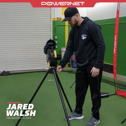  PowerNet Launch F-lite Baseball and Softball Pitching Machine Variable Speed Throws Up to a Simulated 90 MPH Pitches Consistent Strikes Adjustable Height and Angles