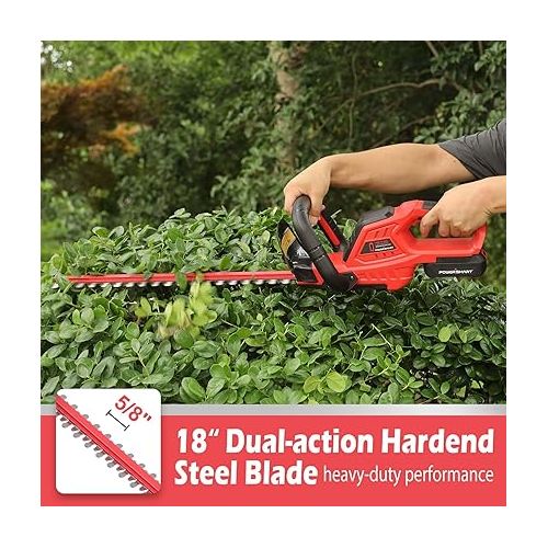  PowerSmart 20V MAX 18-Inch Hedge Trimmer Cordless, Lithium-Ion Battery Powered Shrub Trimmer, 2.0Ah Battery and Charger Included