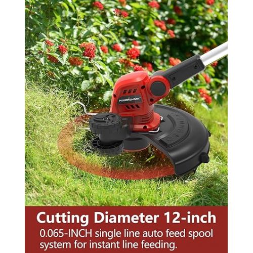  PowerSmart 20V Cordless String Trimmer and Edger 12-Inch with 2 Batteries, Charger, and Spool Included (PS76112A-2B)