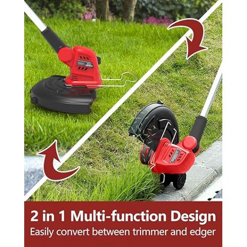  PowerSmart 20V Cordless String Trimmer and Edger 12-Inch with 2 Batteries, Charger, and Spool Included (PS76112A-2B)