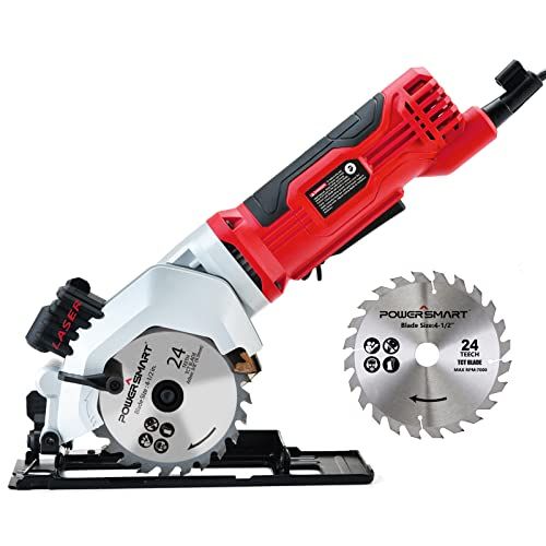  PowerSmart Mini Circular Saw, 4Amp 4-1/2 Inch Compact Circular Saw, 3500RPM, Electric Circular Saws with Laser Cutting Guide, Ideal for Wood, Tile and Plastic Cuts