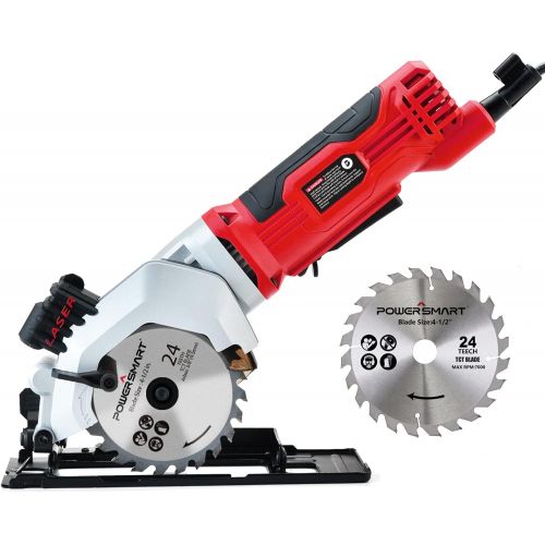  PowerSmart Mini Circular Saw, 4Amp 4-1/2 Inch Compact Circular Saw, 3500RPM, Electric Circular Saws with Laser Cutting Guide, Ideal for Wood, Tile and Plastic Cuts