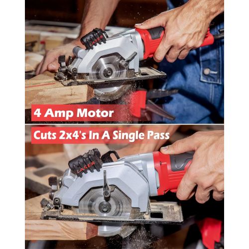  PowerSmart Mini Circular Saw, 4Amp 4-1/2 Inch Compact Circular Saw, 3500RPM, Electric Circular Saws with Laser Cutting Guide, Ideal for Wood, Tile and Plastic Cuts