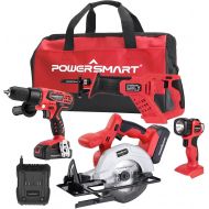 [아마존베스트]PowerSmart Combo Kit, 20V MAX Cordless Drill/Saw Combo Kit, Cordless 1/4 Impact Driver, Cordless Circular Saw, Reciprocating Saw, LED Flashlight, 4-Tool Included, PS76400C