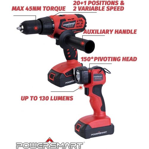  [아마존베스트]PowerSmart Combo Kit, 20V MAX Cordless Drill/Saw Combo Kit, Cordless 1/4 Impact Driver, Cordless Circular Saw, Reciprocating Saw, LED Flashlight, 4-Tool Included, PS76400C