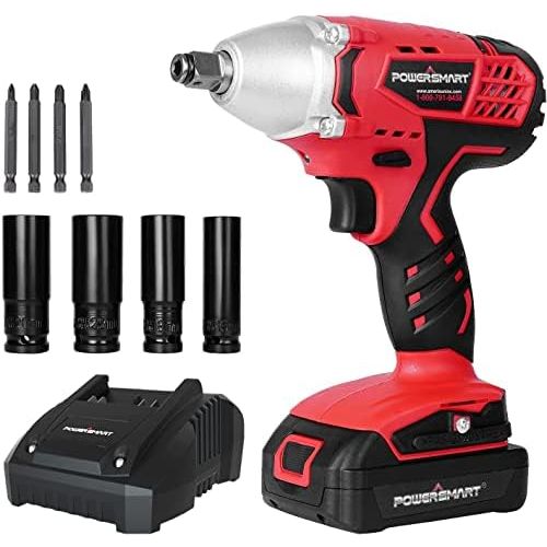  [아마존베스트]PowerSmart Impact Wrench, 20V Cordless Impact Wrench, 1/2 Impact Driver, Max Torque 220N.m, 0-1800RPM Variable Speed Battery Impact Drill Driver, Li-ion Battery and Fast Charger In