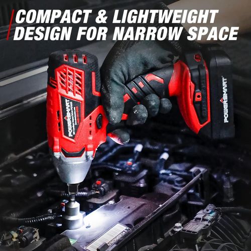  [아마존베스트]PowerSmart Impact Wrench, 20V Cordless Impact Wrench, 1/2 Impact Driver, Max Torque 220N.m, 0-1800RPM Variable Speed Battery Impact Drill Driver, Li-ion Battery and Fast Charger In