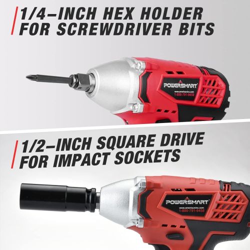  [아마존베스트]PowerSmart Impact Wrench, 20V Cordless Impact Wrench, 1/2 Impact Driver, Max Torque 220N.m, 0-1800RPM Variable Speed Battery Impact Drill Driver, Li-ion Battery and Fast Charger In