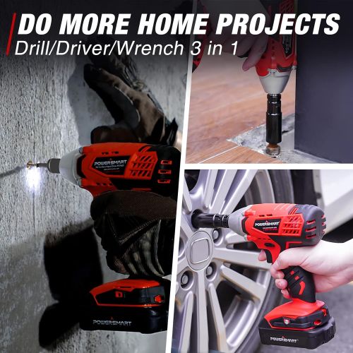  [아마존베스트]PowerSmart Impact Wrench, 20V Cordless Impact Wrench, 1/2 Impact Driver, Max Torque 220N.m, 0-1800RPM Variable Speed Battery Impact Drill Driver, Li-ion Battery and Fast Charger In