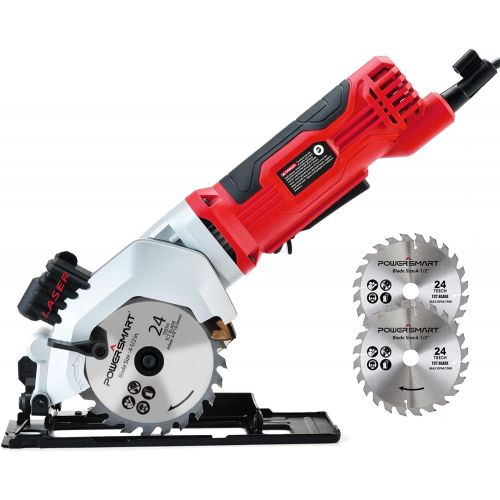  PowerSmart Mini Circular Saw, 4 Amp 4-1/2 Inch Compact Circular Saw, 3500RPM, Electric Circular Saws with Laser Cutting Guide, Ideal for Wood, Tile and Plastic Cuts