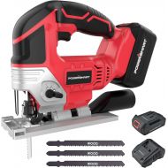 PowerSmart Jig Saw Cordless 20V Max with LED Light, Lightweight Top-Handle Saber saw, Adjustable 4-Position Orbital, Cut Wood and Metal Easily, 3 Blades, 2.0Ah Lithium-Ion Battery