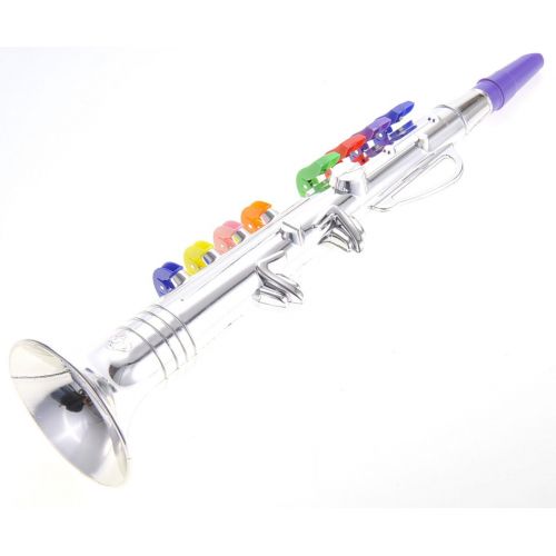  [아마존베스트]PowerTRC Metallic Silver Kids Trumpet Horn Wind Musical Insrument with 8 Colored Keys Ideal for Toddlers Perfect Operation Learning Clarinet