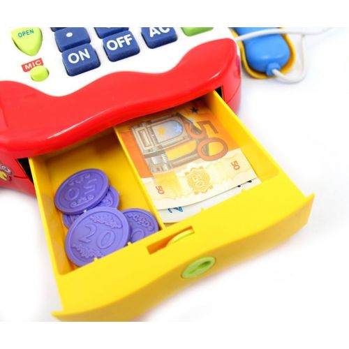  PowerTRC Supermarket Cash Register Toy | Checkout Scanner | Weight Scale | Microphone | Calculator | Play Money | Food Shopping | Kids