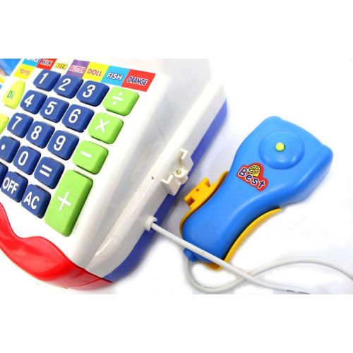  PowerTRC Supermarket Cash Register Toy | Checkout Scanner | Weight Scale | Microphone | Calculator | Play Money | Food Shopping | Kids