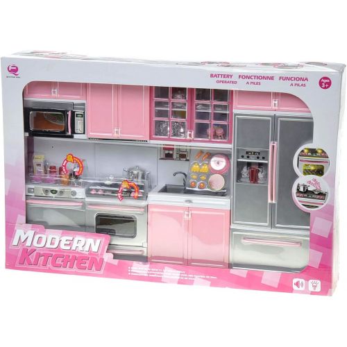  PowerTRC Kids Battery Operated Modern Kitchen Playset Great for Doll Toys