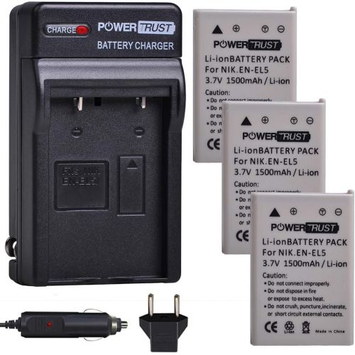  PowerTrust 3X EN-EL5 EL5 Battery and Fast Charger Kits for Nikon ENEL5 CoolPix 3700, 4200, 5200, 5900, 7900, P3, P4, P80, P90, P100, P500, P510, P520, P530, P5000, P5100, P6000, S1