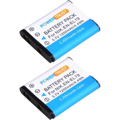  PowerTrust 2Pcs EN-EL19 EN EL19 Battery + LED USB Charger for Nikon Coolpix S32 S33 S100 S2500 S2750 S3100 S3200 S4200 S4400 S6400 S6500 S6600