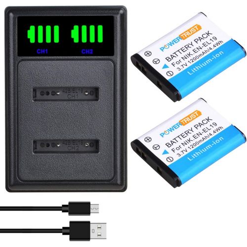  PowerTrust 2Pcs EN-EL19 EN EL19 Battery + LED USB Charger for Nikon Coolpix S32 S33 S100 S2500 S2750 S3100 S3200 S4200 S4400 S6400 S6500 S6600