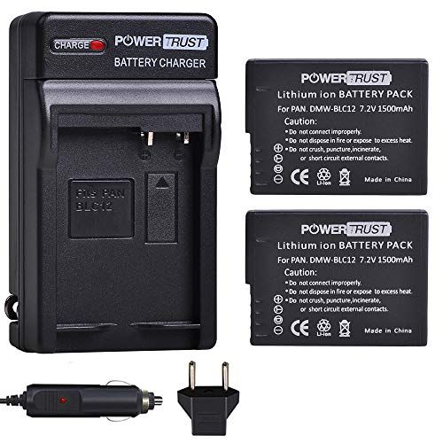  PowerTrust 2X DMW-BLC12 DMW-BLC12E DMW-BLC12PP Battery + Charger Kits for Panasonic Lumix DMC-FZ200, DMC-FZ1000, DMC-G5, DMC-G6, DMC-G7, DMC-GX8, DMC-G85, DMC-GH2 Digital Camera