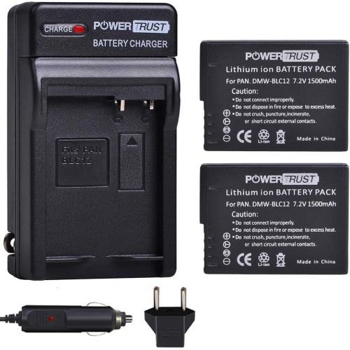  PowerTrust 2X DMW-BLC12 DMW-BLC12E DMW-BLC12PP Battery + Charger Kits for Panasonic Lumix DMC-FZ200, DMC-FZ1000, DMC-G5, DMC-G6, DMC-G7, DMC-GX8, DMC-G85, DMC-GH2 Digital Camera