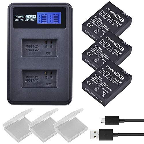  PowerTrust 3Pcs 3.7V 1600mAh AHDBT-301 Battery for GoPro Hero3 AHDBT301 AHDBT-302 AHDBT-201 Li-ion Camera Battery and LCD USB Dual Charger for GoPro Hero 3 GoPro Hero 3+