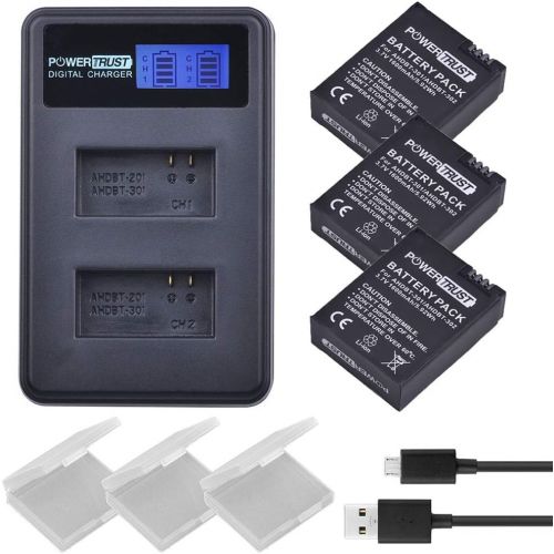  PowerTrust 3Pcs 3.7V 1600mAh AHDBT-301 Battery for GoPro Hero3 AHDBT301 AHDBT-302 AHDBT-201 Li-ion Camera Battery and LCD USB Dual Charger for GoPro Hero 3 GoPro Hero 3+