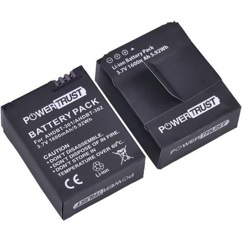  PowerTrust 3Pcs 3.7V 1600mAh AHDBT-301 Battery for GoPro Hero3 AHDBT301 AHDBT-302 AHDBT-201 Li-ion Camera Battery and LCD USB Dual Charger for GoPro Hero 3 GoPro Hero 3+