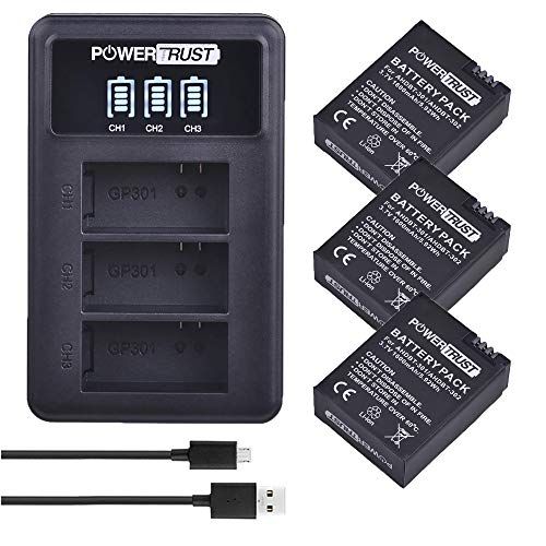  PowerTrust 3Pack AHDBT-301 AHDBT-302 Replacement Battery for Gopro HD Hero 3+ Hero3 Action Camera + LED 3-Slots USB Battery Charger with USB Cable