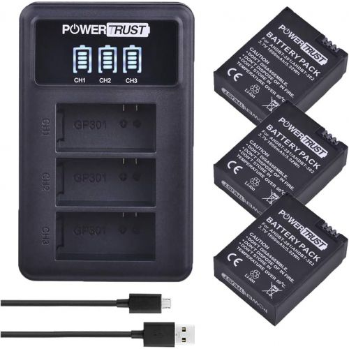  PowerTrust 3Pack AHDBT-301 AHDBT-302 Replacement Battery for Gopro HD Hero 3+ Hero3 Action Camera + LED 3-Slots USB Battery Charger with USB Cable