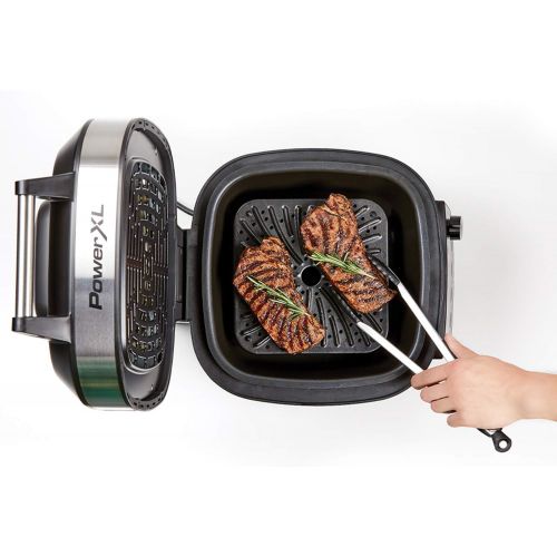  [아마존베스트]PowerXL Grill Air Fryer Combo 12-in-1 Indoor Grill, Air Fryer, Slow Cooker, Roast, Bake, 1550-Watts, Stainless Steel Finish