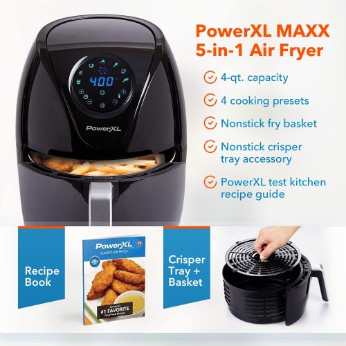  [아마존베스트]PowerXL Air Fryer Maxx, Special Edition 2021, Extra Hot Air Fry, Cook, Crisp, Broil, Roast, Bake, High Gloss Finish, Black (4 Quart)