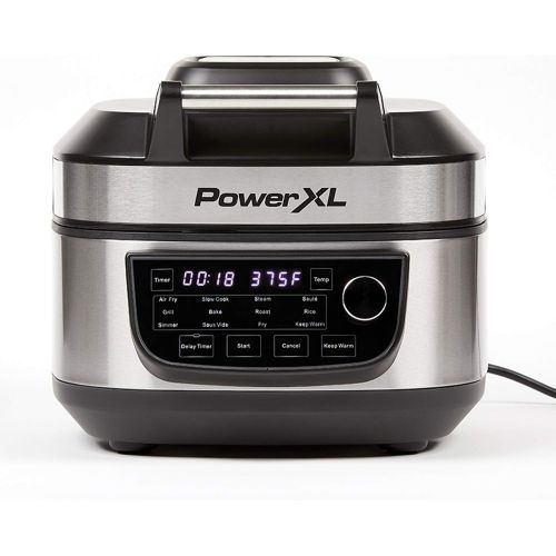  PowerXL Grill Air Fryer Combo Deluxe 6 QT 12-in-1 Indoor Grill, Air Fryer, Slow Cooker, Roast, Bake, 1550-Watts, Stainless Steel Finish