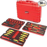 Powerbuilt 50 Pc.1000V Insulated Electricians VDE Tool Set with Waterproof Case, 3/8 in. Dr. Ratchet, 16 Pc. Socket Sizes 10-24mm, 10 Pc. Screwdriver, 6 Pc. Pliers - 240259