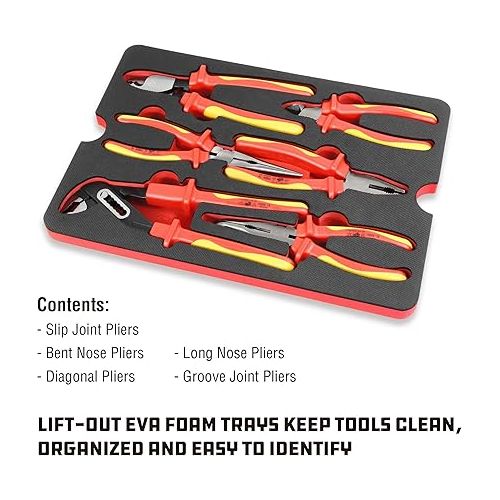  Powerbuilt 50 Pc.1000V Insulated Electricians VDE Tool Set with Waterproof Case, 3/8 in. Dr. Ratchet, 16 Pc. Socket Sizes 10-24mm, 10 Pc. Screwdriver, 6 Pc. Pliers - 240259