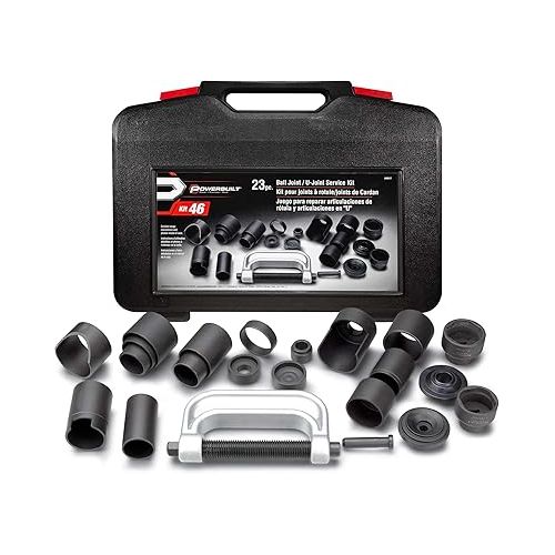  Powerbuilt Ball and U Joint Service Set, 23 Piece Tool Kit, Remove and Install Ball Joints, Receiving Tube, Adapters, Sockets - 648617