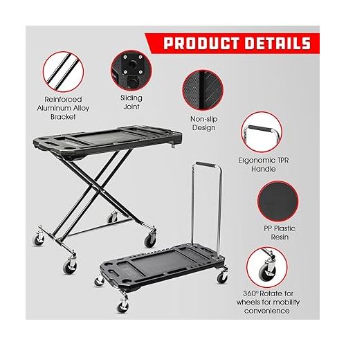  Powerbuilt Adjustable Work Table with Tool Holders and Convertible Dolly Function, Multi-Use, Home, Garage, Worksite - 642928ECE, Black