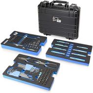 Powerbuilt 83 Pc. 420J2 Stainless Steel Marine Boat Repair Tool Set, Drivers, Pliers, Wrenches, Mallet, Bit Driver/Bits, Sockets, Watertight Shock Resistant Case with Lift-Out Foam Tool Trays - 642411