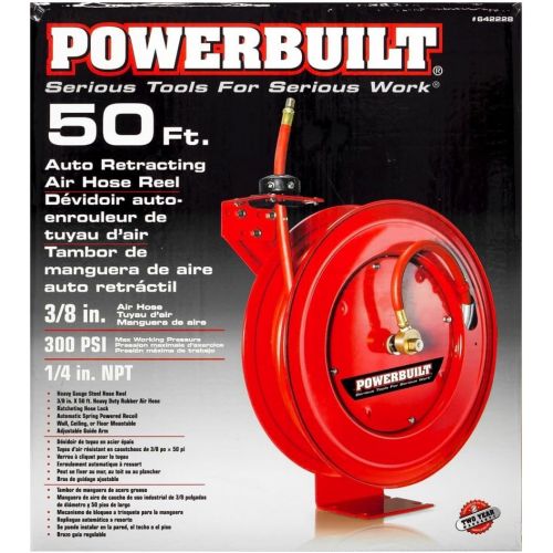  Powerbuilt 642228 Auto Retracting Air Hose Reel with 38 x 50 Hose