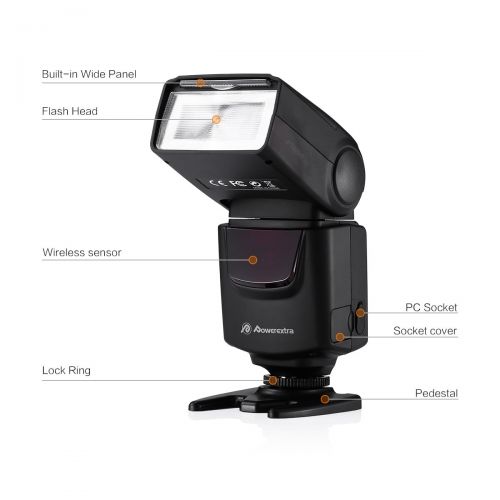  Powerextra DF-400 Speedlite Flash Light For Canon Nikon Pentax Samsung Fujifilm Olympus Panasonic Sigma Minolta Leica Ricoh DSLR Cameras and Digital Cameras with Single-Contact Hot