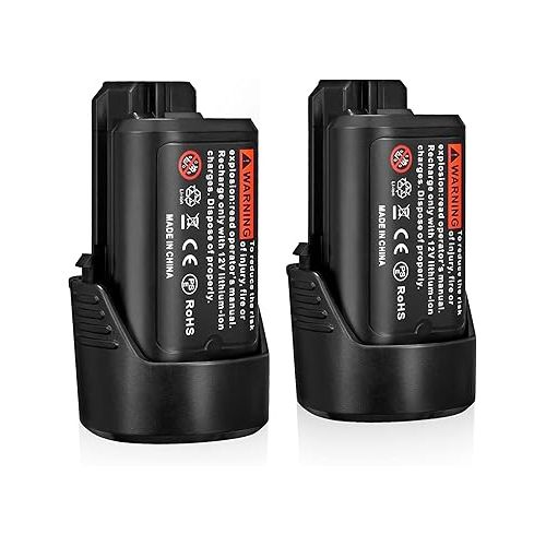  Powerextra Upgraded 2 Pcs 10.8V-12V 3000mAh Li-ion Replacement Battery, Compatible with Bosch BAT411 BAT411A BAT412 BAT413 GBA12V30 BAT414, 2 Pack