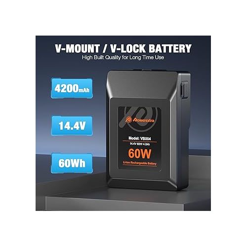  Powerextra V Mount Battery V Lock Battery 60Wh 14.4V 4.2Ah with D-Tap USB-A Type-C Ports for Broadcast Video Camcorder Compatible with Sony HDCAM, XDCAM, Digital Cinema Cameras