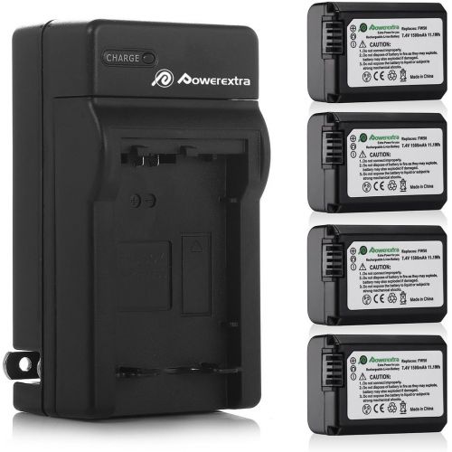  [아마존베스트]Powerextra Battery (4-Pack) and Charger for Sony NP-FW50 and Sony Alpha a6500, Alpha a6300, Alpha a6000, Alpha a7 II, Alpha a7R II, Alpha a7S II, Alpha a5000, Alpha a5100 Digital C