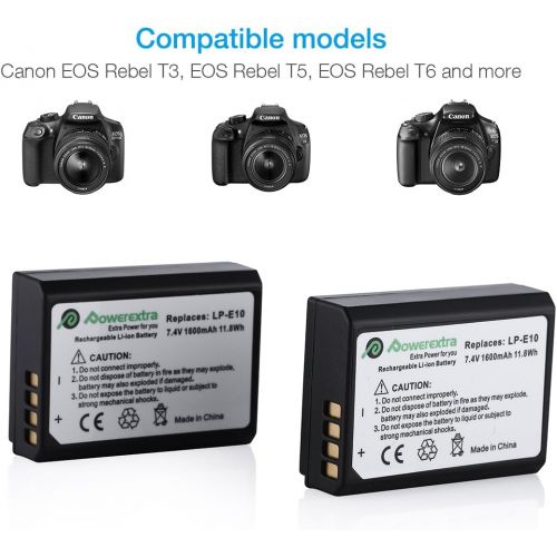  [아마존베스트]Powerextra 2 Pack LP-E10 Batteries and Charger Replacement for Canon EOS Rebel T3, T5, T6, T7, Kiss X50, Kiss X70, EOS 1100D, EOS 1200D, EOS 1300D, EOS 2000D, EOS 1500D Digital Cam