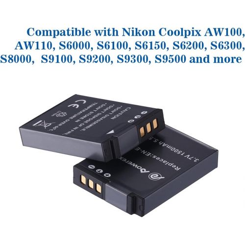  Powerextra 2 x EN-EL12 Battery Compatible with Nikon Coolpix A1000, B600, AW100, AW110, P300, S630, S640, S6000, S6100, S6150, S6200, S6300, S8000, S8100, S8200, S9050, S9100, S920