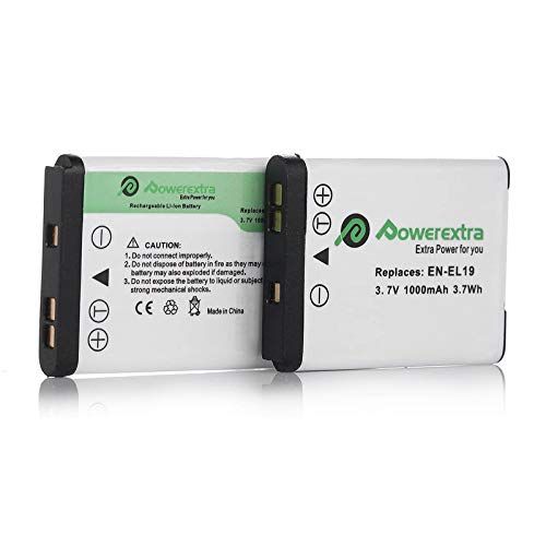  Powerextra 2 x EN-EL19 Batteries Compatible with Nikon Coolpix W150 S32 S100 S2800 S3200 S3300 S3500 S3600 S4100 S4200 S4300 S5200 S5300 S6500 S6600 S6800 S6900 S7000 as Sony NP-BJ